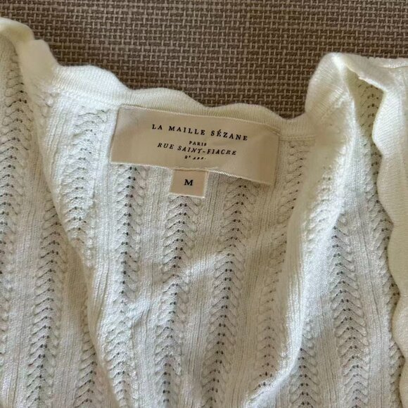 Sezane Anil Jumper Medium Ecru Cream Ivory Top Short Sleeve Sweater Knit French - Picture 9 of 13
